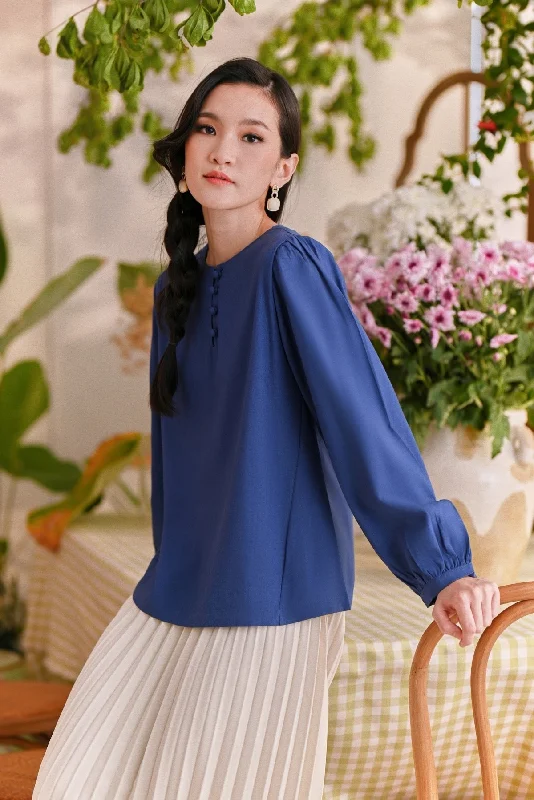The Sarang Women Princess Blouse - Steel Blue Silky Tunic Blouse