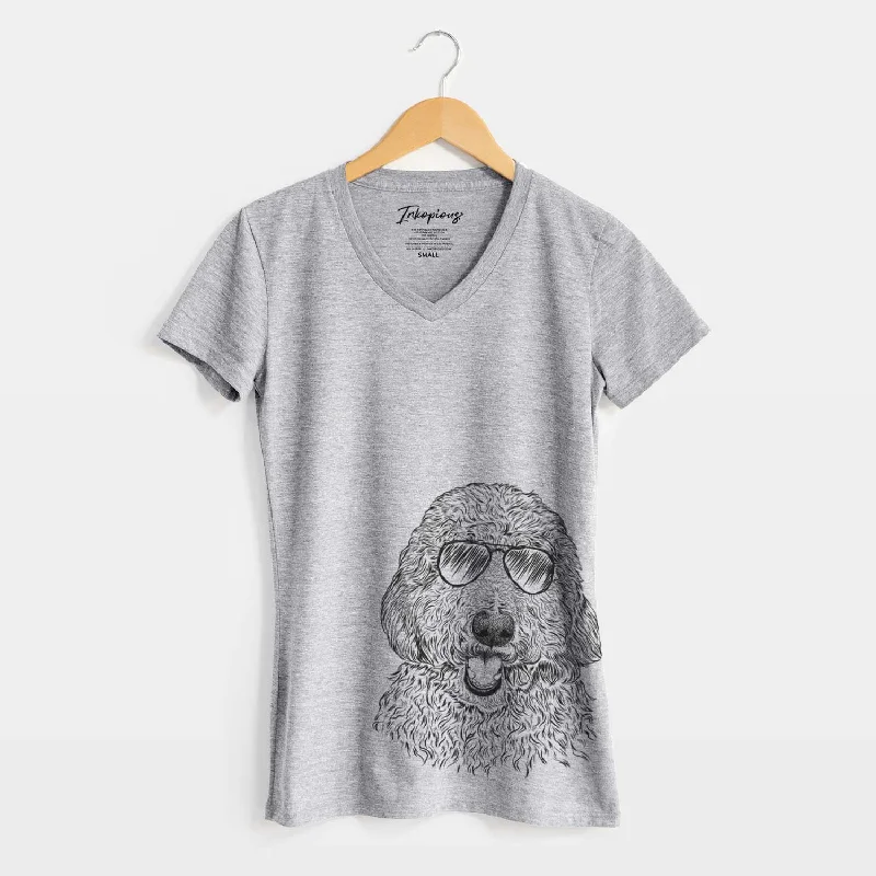Aviator Whisper the Goldendoodle - Women's V-neck Shirt-- Collared Crew Neck Turtle Neck