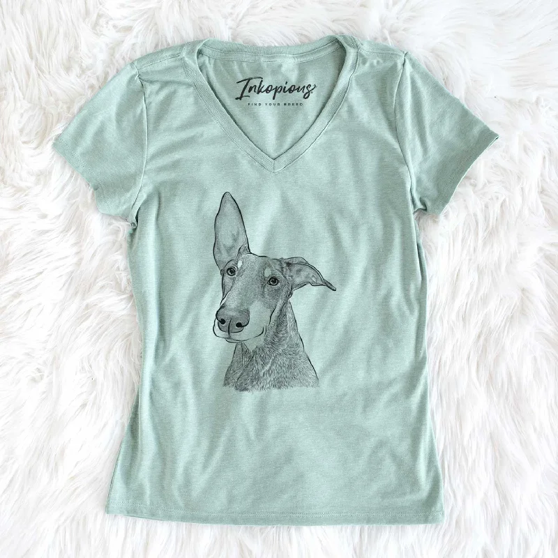 Bare Kain the Doberman Pinscher - Women's V-neck Shirt-- Polka Dot Checkered Tartan