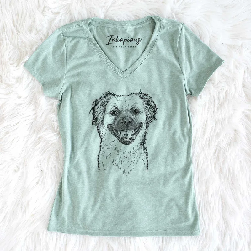Bare Zuri the Spaniel Mix - Women's V-neck Shirt-- Fleece Fabric Down Fabric Feather Fabric