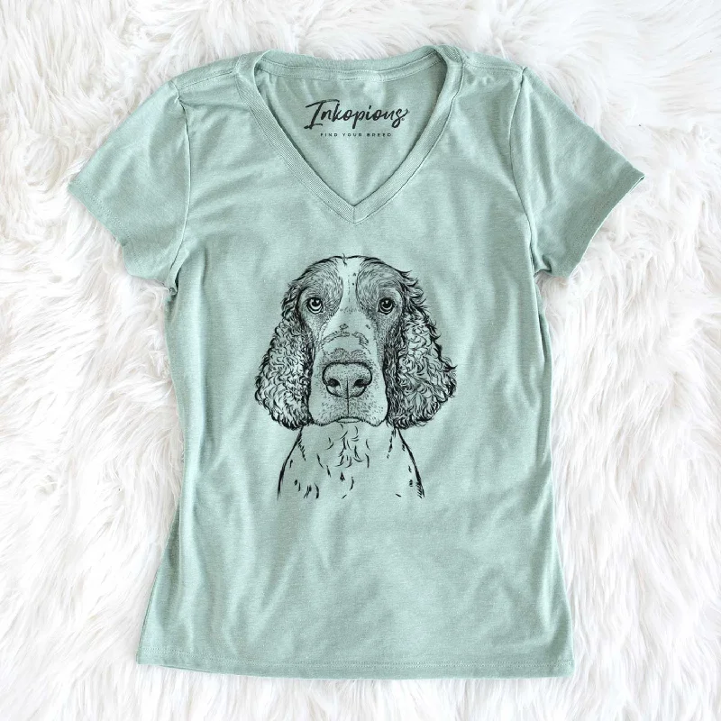 Bare Wilbur the English Springer Spaniel - Women's V-neck Shirt-- Chenille Blend Fleece Blend Nylon Blend