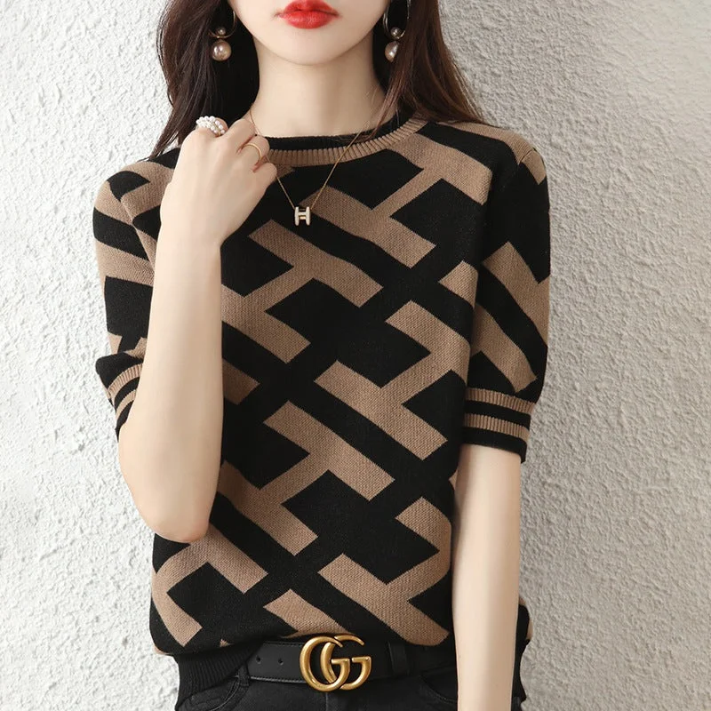 Fashion Cotton Knitting Short-sleeved T-shirt For Women-- Fleece Nylon Spandex