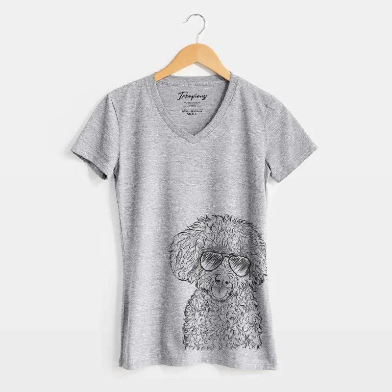 Aviator Satsu the Micro Teacup Poodle - Women's V-neck Shirt-- Fashionable Trendy Casual