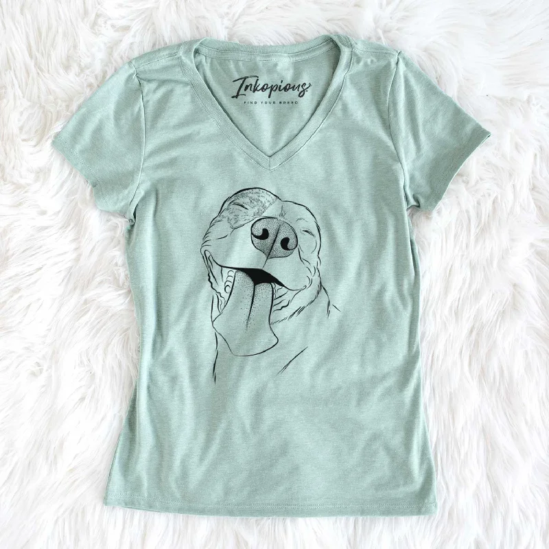 Bare Xena the American Staffordshire Terrier - Women's V-neck Shirt-- Elegant Classic Vintage