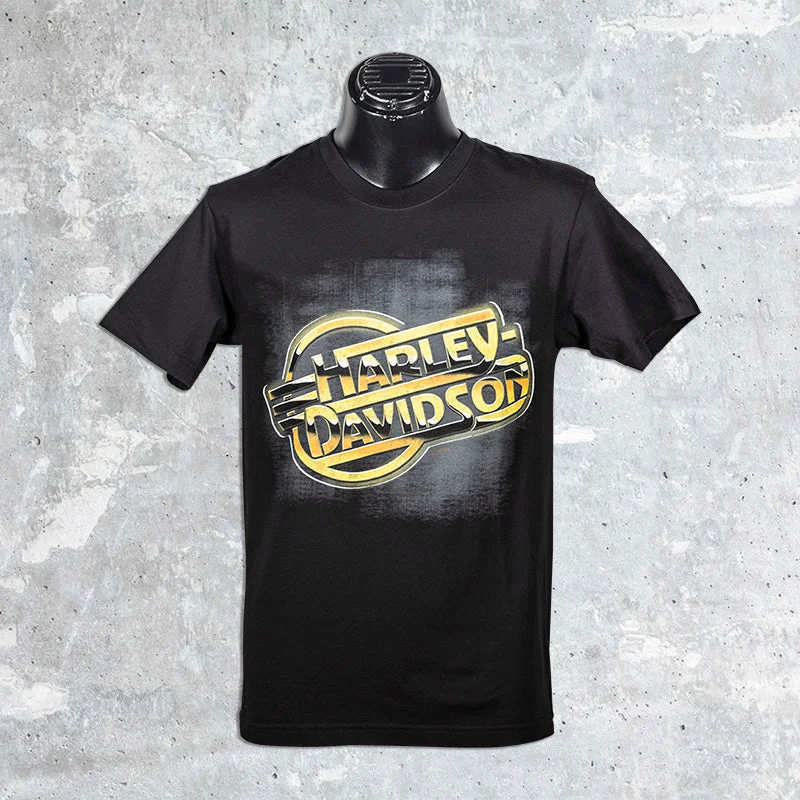 Woodstock Harley Davidson- Black Retro Chrome T-shirt-- Zippered Front Buttoned Front Snap Front