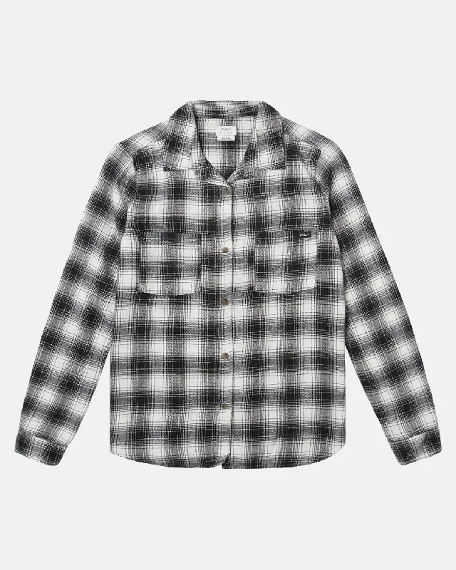 Figueroa Oversized Long Sleeve Flannel Shirt - True Black-- Faux Fur Fabric Real Fur Fabric Shearling Fabric