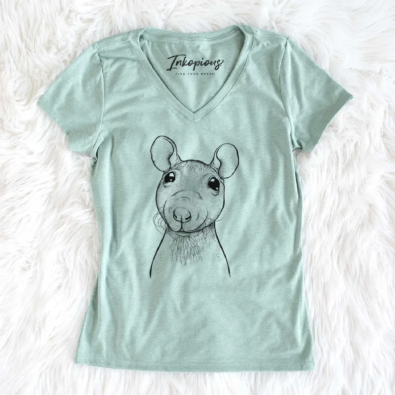 Bare Ruthie the Hairless Rat - Women's V-neck Shirt-- Iron Safe Non-Iron Wrinkle Free