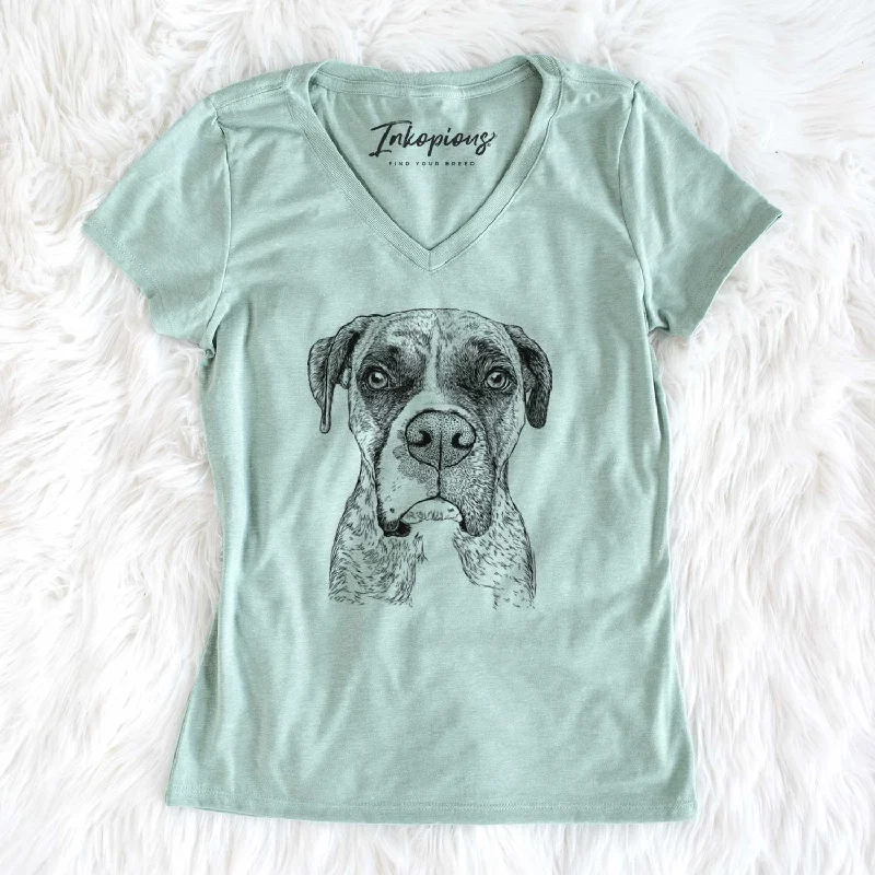 Bare Rowdy Rex the Boxer - Women's V-neck Shirt-- Satin Blend Silk Blend Wool Blend