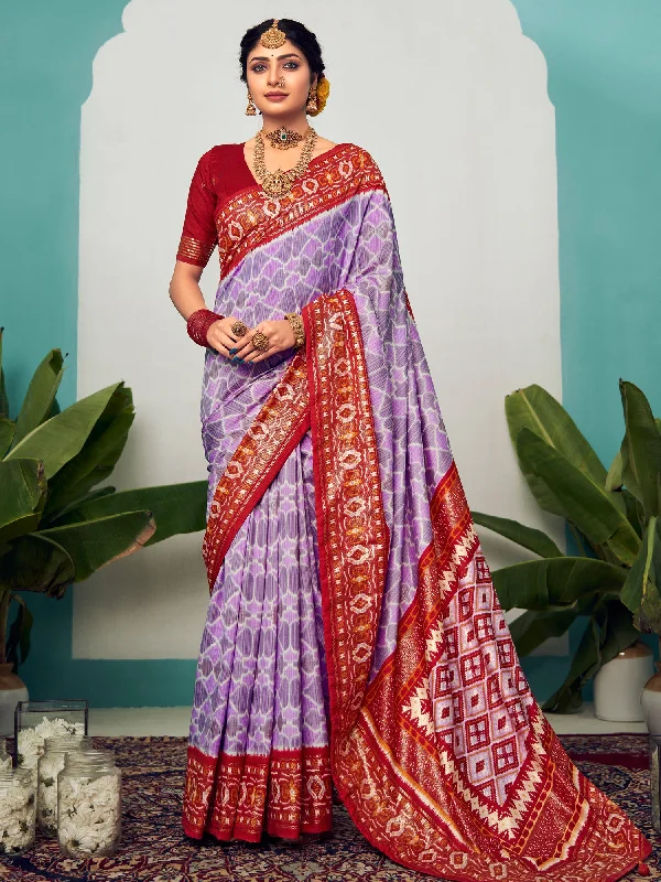 Women's Tussar Silk Lavender Printed Designer Saree With Blouse Piece Soft Modal Blouse