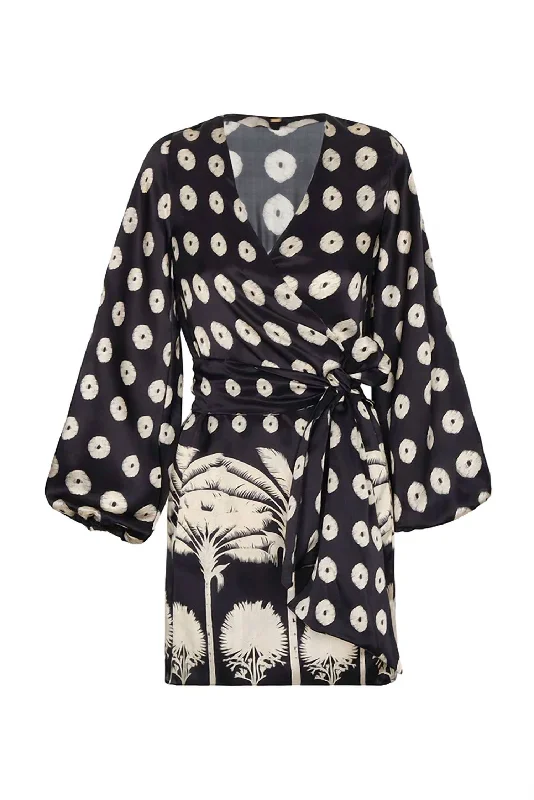 Tertulia Satin Silk Mini Dress In Black Ivory Elegant Mini Dress with Ruffles