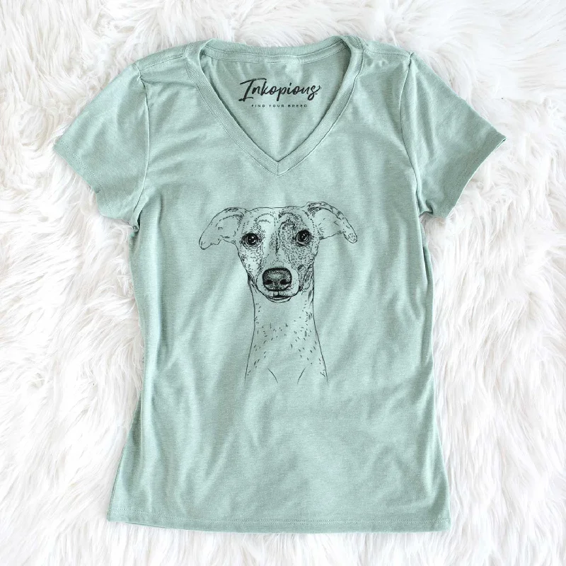 Bare Twiggy the Whippet - Women's V-neck Shirt-- Front Pockets Side Pockets Patch Pockets