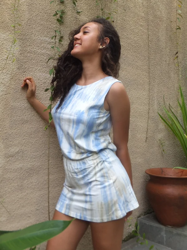 Blue and yellow eco tie dye bamboo mini dress Trendy Cut-Out Mini Dress