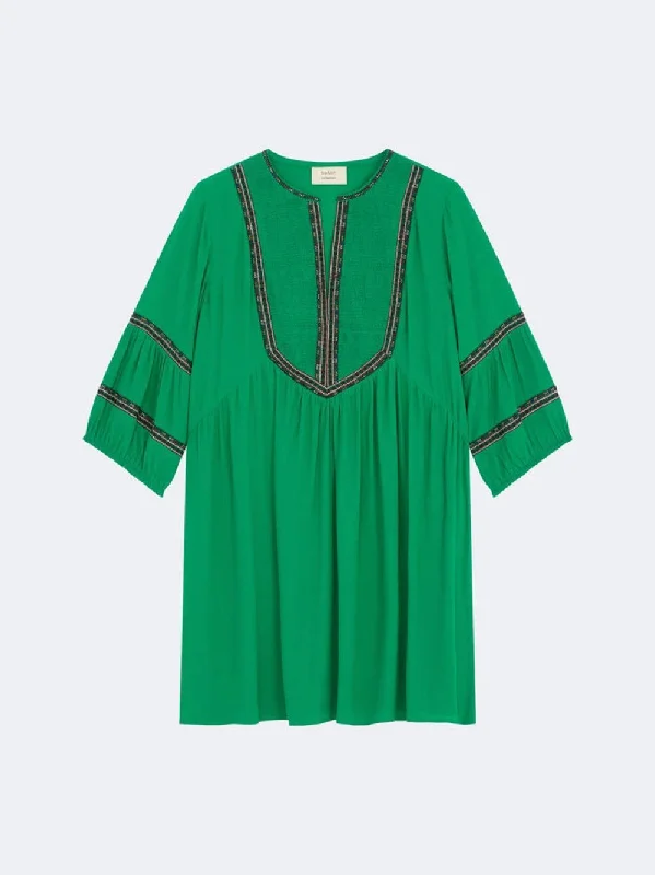 BA&SH Tale Embroidered Crepe Mini Dress Stylish Puff Sleeve Mini Dress