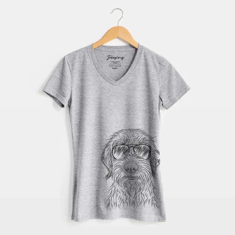 Aviator Wilkins the Wirehaired Pointing Griffon - Women's V-neck Shirt-- Graphic Embroidered Appliqued