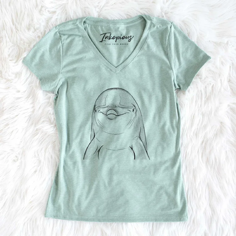 Bare Dave the Dolphin - Women's V-neck Shirt-- Print Jacquard Patchwork