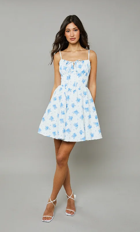 Blue Cami-floral Tiered Mini Dress Fashionable Mini Dress with Frills