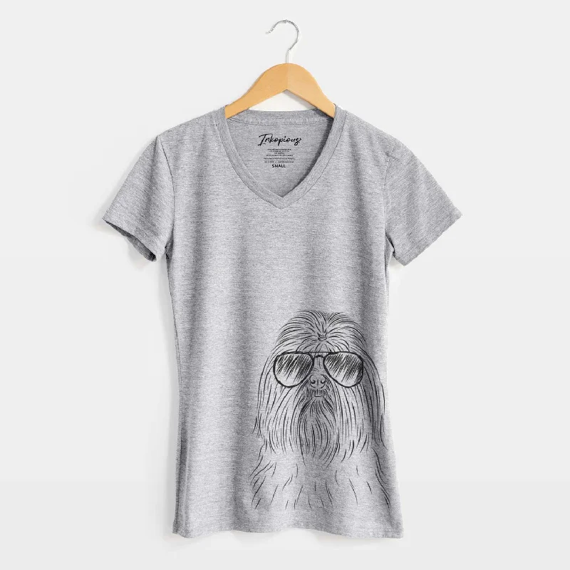 Aviator Sabine the Shih Tzu - Women's V-neck Shirt-- Anti-Pilling Machine Wash Handmade