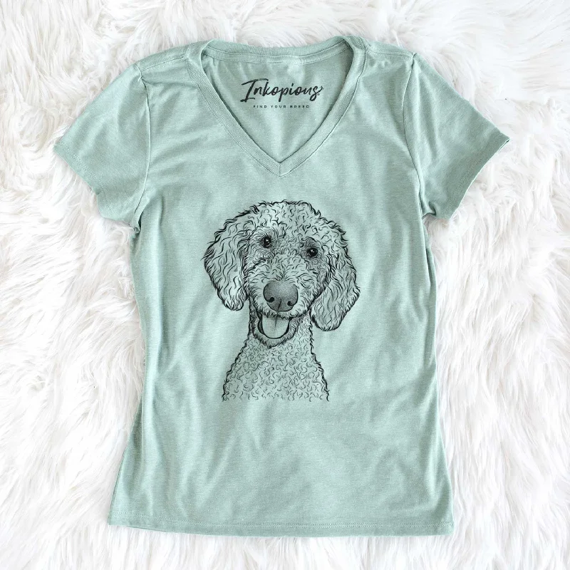 Bare Fenway the Goldendoodle - Women's V-neck Shirt-- Chenille Fabric Brocade Fabric Lace Fabric
