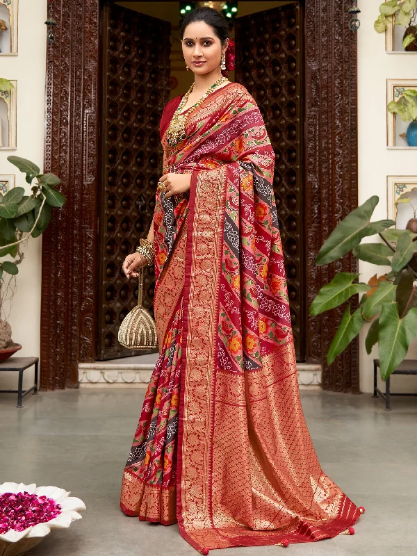 Women's Tussar Silk Maroon Printed Designer Saree With Blouse Piece Casual Relaxed Blouse