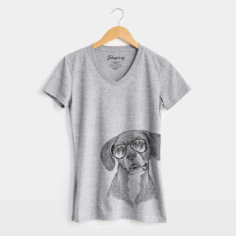 Aviator Zeena the Plott Hound Mix - Women's V-neck Shirt-- Terry Blend Velvet Blend Canvas Blend