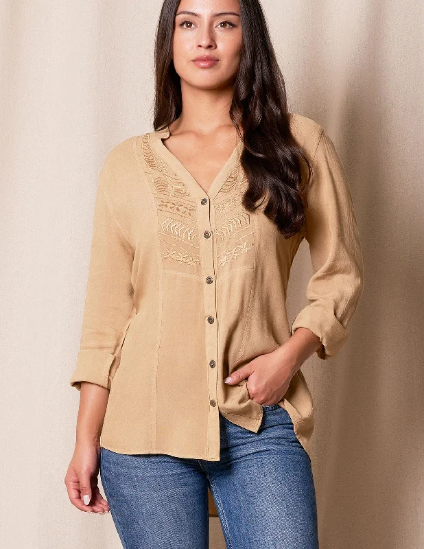 Myra Hi-Lo Vintage Shirt - Antique Gold-- Nylon Fabric Polyester Fabric Spandex Fabric