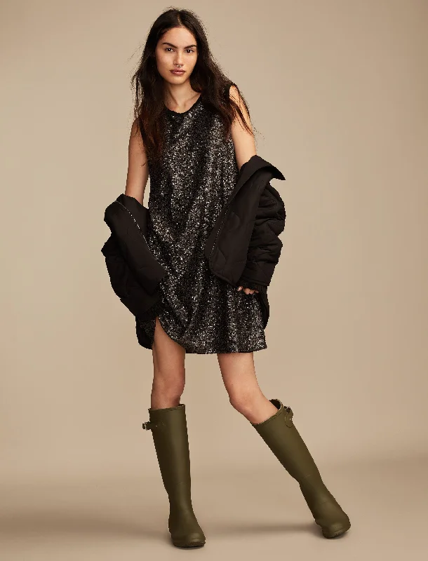 Lucky Brand Women's Sequin Shift Mini Dress Comfortable Ruffle Mini Dress