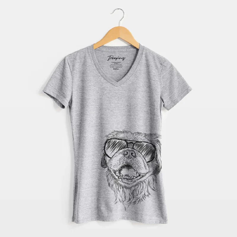 Aviator Wally the Pekingese - Women's V-neck Shirt-- Houndstooth Herringbone Solid