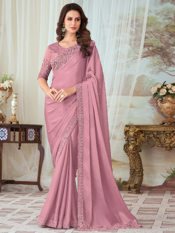 Women's Silk Blend Mauve Embellished Designer Saree With Blouse Piece Business Casual Blouse