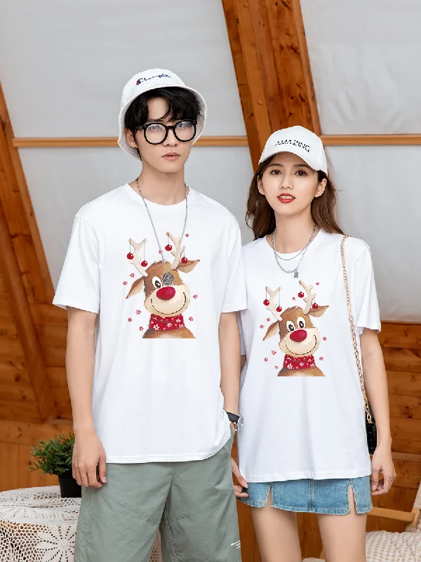 Christmas Theme New Year Party Short Sleeve T-shirt-- Graphic T-Shirt Round Neck Polyester