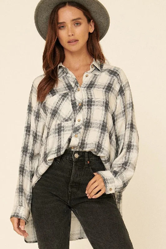 Oversized Loose Fit Plaid Shirt-- Wool Fabric Cashmere Fabric Tweed Fabric