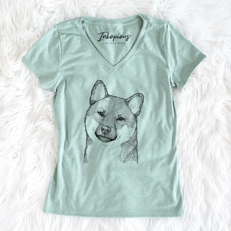 Bare Yakuza the Shiba Inu - Women's V-neck Shirt-- Asymmetrical Pockets Print