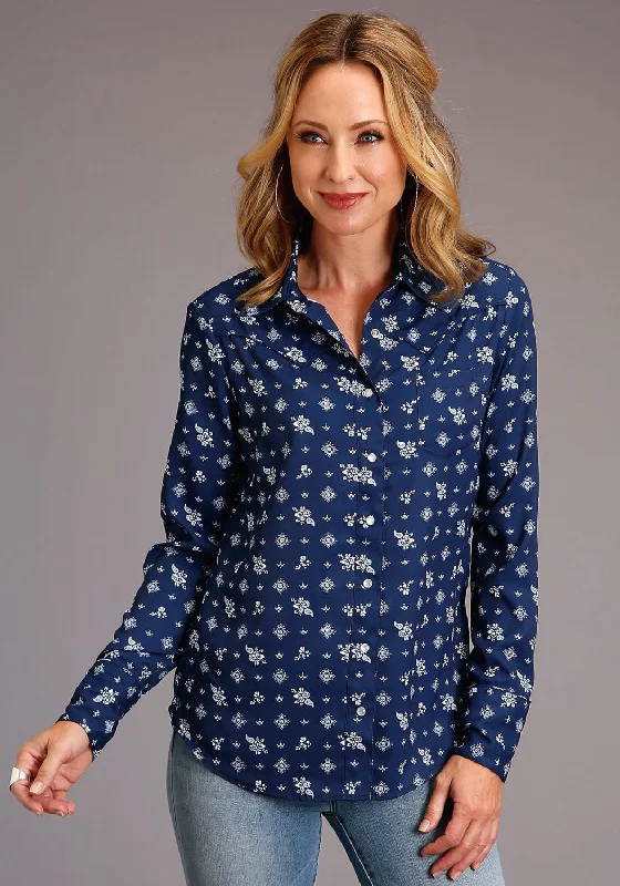 Stetson Womens Blue Rayon/Nylon Vintage Ditzy BD L/S Shirt-- Lace Blend Ribbed Blend Corduroy Blend
