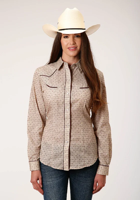 Roper Womens Beige/Rust Cotton Blend Vintage Floral L/S Shirt-- Casual Formal Business