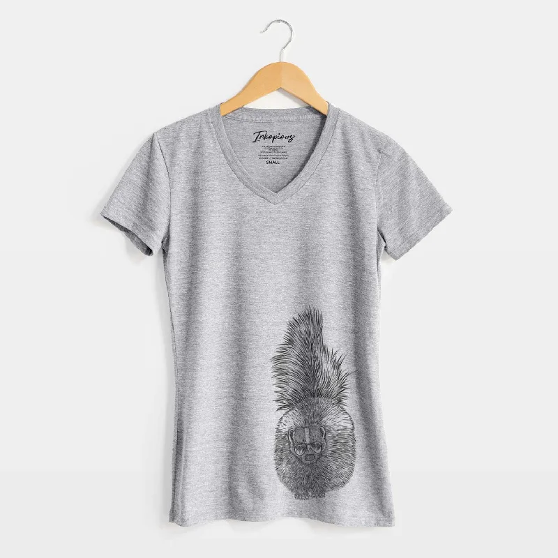 Aviator Tibbs the Skunk - Women's V-neck Shirt-- Spandex Blend Rayon Blend Denim Blend
