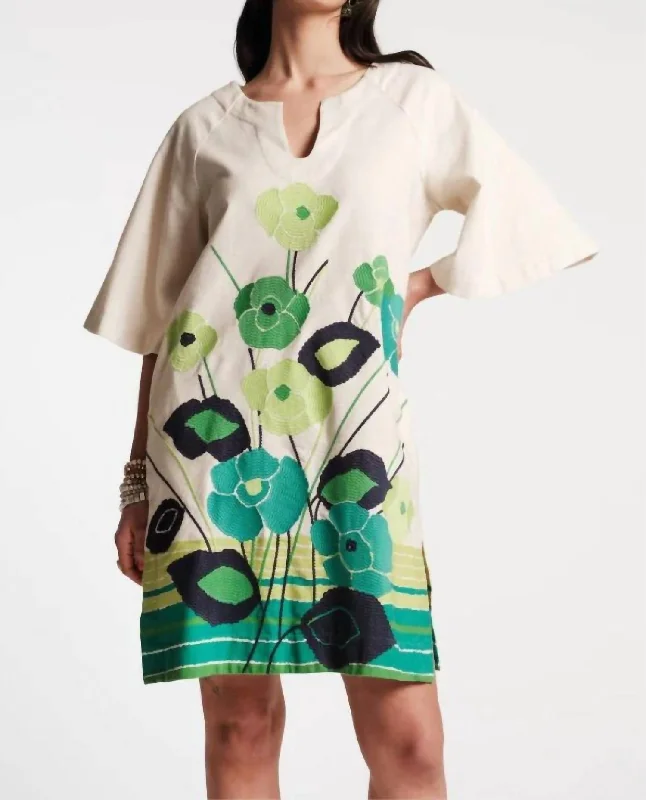 Dreamy Caftan Mini Dress In Grass Is Greener Stylish Short-Sleeve Mini Dress
