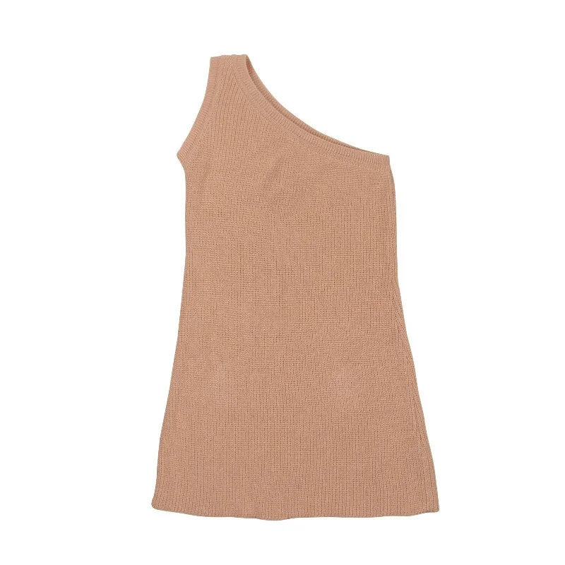 Unravel Project Cotton One Shoulder Knit Mini Dress - Pink Elegant Mini Dress with Pleats