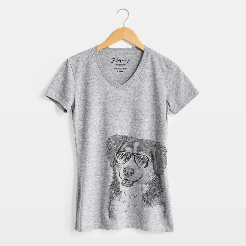 Aviator Molly the Miniature Bernedoodle - Women's V-neck Shirt-- Collared T-Shirt Boat Neck A-Line