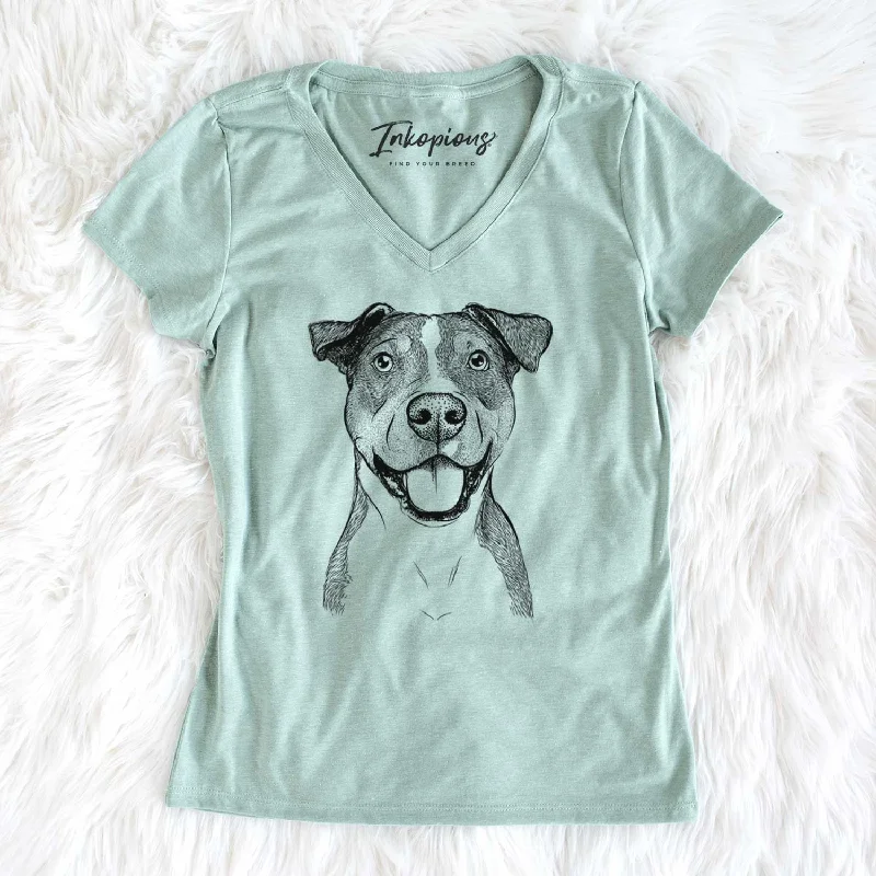 Bare Wendy the Mixed Breed - Women's V-neck Shirt-- Solid Print Embellished