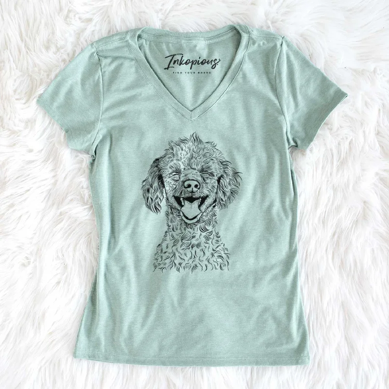 Bare Rusty the Toy Poodle - Women's V-neck Shirt-- Silk Blend Satin Velvet
