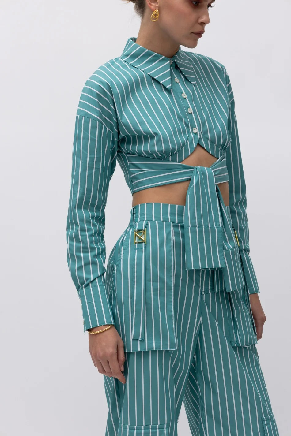 ROSA PETROL SHIRT-- Collared Crew Neck Turtle Neck