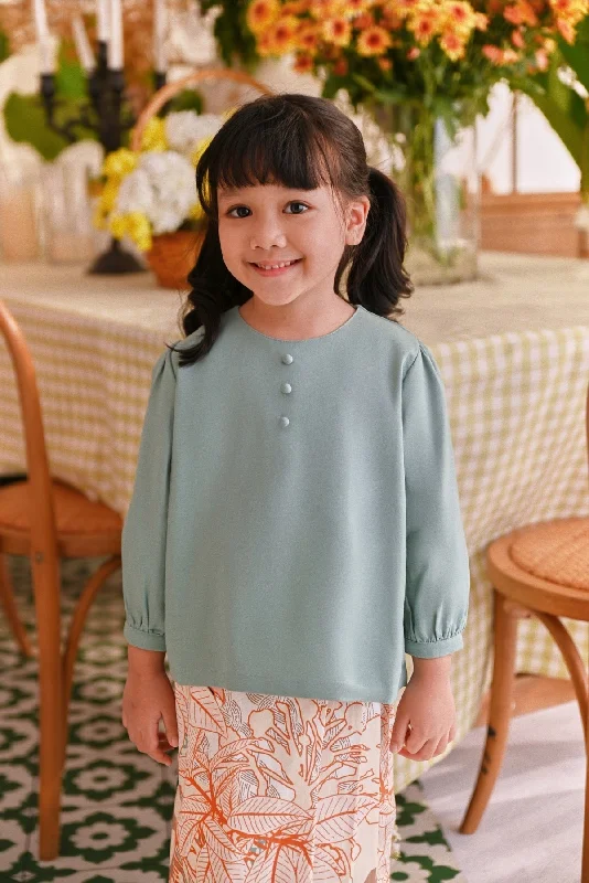 The Sarang Princess Blouse - Vegan Green Gathered Detail Blouse