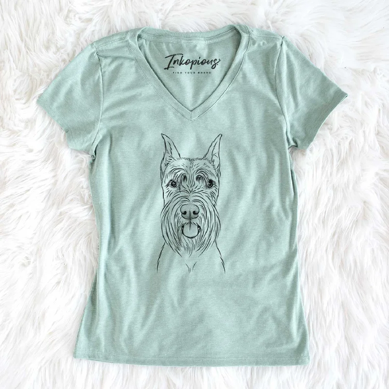 Bare Samuel the Standard Schnauzer - Women's V-neck Shirt-- Print Jacquard Patchwork