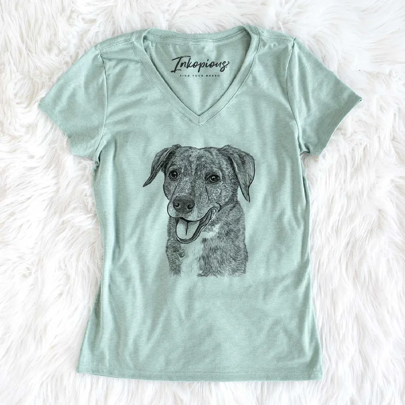Bare Wally the Mixed Breed - Women's V-neck Shirt-- Notch Collar Peter Pan Collar Cowl Neck