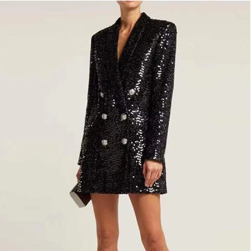 Isla Black Sequin Blazer Mini Dress Fashionable Denim Mini Dress