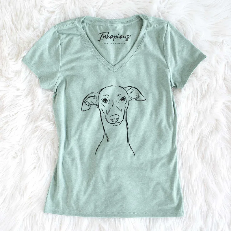 Bare Ziggie the Italian Greyhound - Women's V-neck Shirt-- Rayon Fabric Velvet Fabric Corduroy Fabric