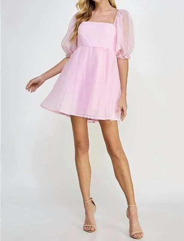 Babydoll Mini Dress In Light Pink Fashionable Denim Mini Dress