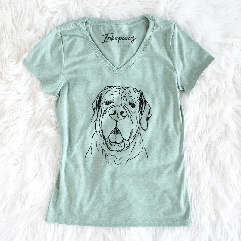 Bare Tufton the English Mastiff - Women's V-neck Shirt-- Chenille Fabric Brocade Fabric Lace Fabric