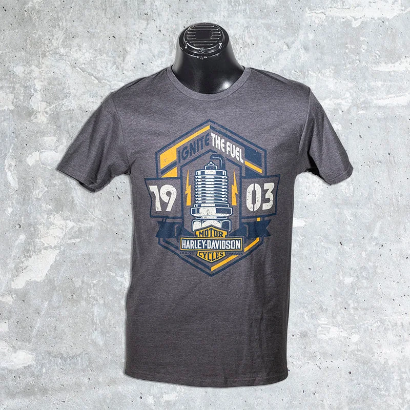Woodstock Harley Davidson- Gray Spark Plug T-Shirt-- Zippered Buttoned Snapped
