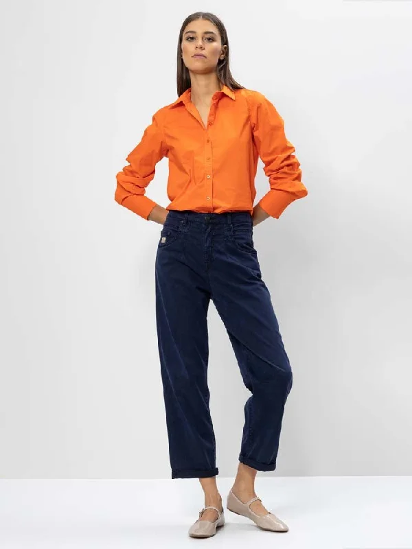 H Orange Shirt-- Striped Floral Plaid