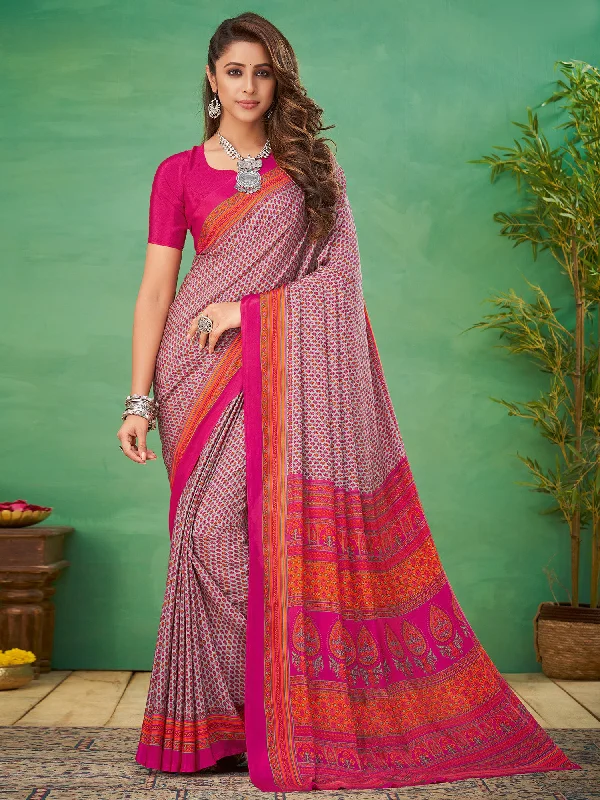 Women's Crepe Grey Printed Designer Saree With Blouse Piece Loose Oversized Blouse